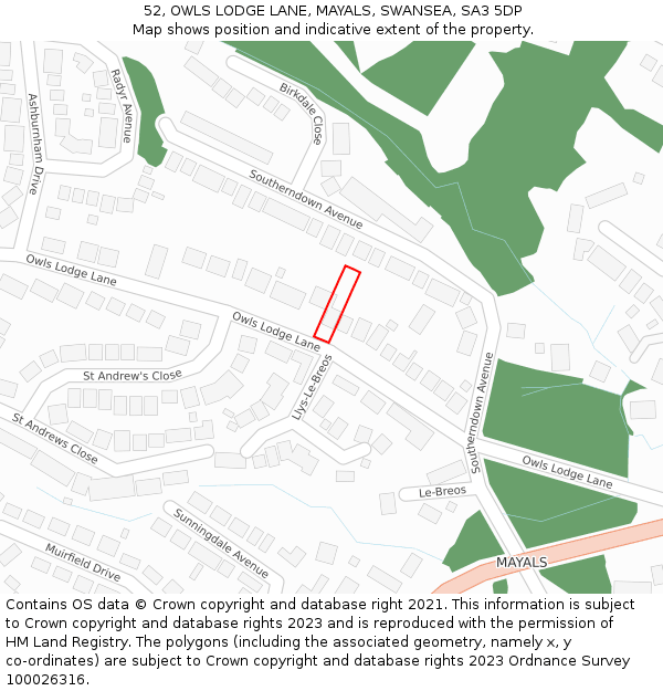 52, OWLS LODGE LANE, MAYALS, SWANSEA, SA3 5DP: Location map and indicative extent of plot