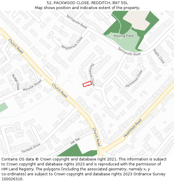 52, PACKWOOD CLOSE, REDDITCH, B97 5SL: Location map and indicative extent of plot