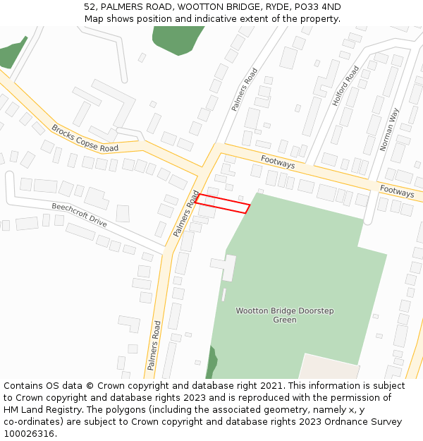 52, PALMERS ROAD, WOOTTON BRIDGE, RYDE, PO33 4ND: Location map and indicative extent of plot