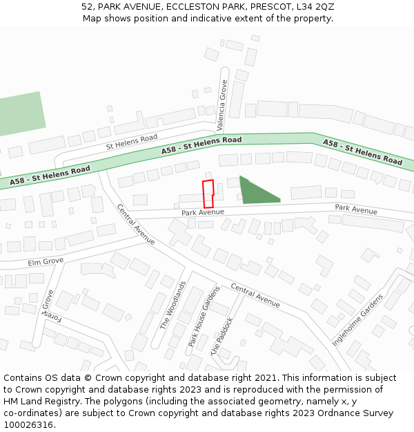 52, PARK AVENUE, ECCLESTON PARK, PRESCOT, L34 2QZ: Location map and indicative extent of plot