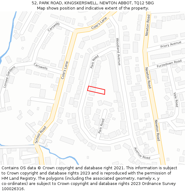 52, PARK ROAD, KINGSKERSWELL, NEWTON ABBOT, TQ12 5BG: Location map and indicative extent of plot