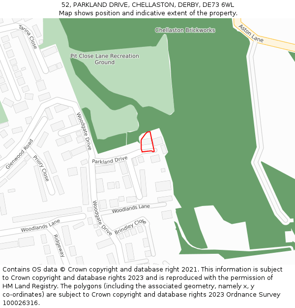 52, PARKLAND DRIVE, CHELLASTON, DERBY, DE73 6WL: Location map and indicative extent of plot
