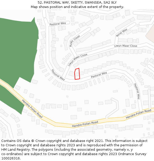 52, PASTORAL WAY, SKETTY, SWANSEA, SA2 9LY: Location map and indicative extent of plot