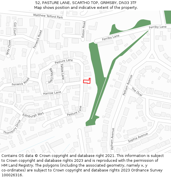 52, PASTURE LANE, SCARTHO TOP, GRIMSBY, DN33 3TF: Location map and indicative extent of plot