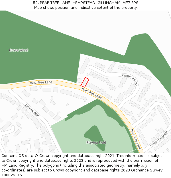 52, PEAR TREE LANE, HEMPSTEAD, GILLINGHAM, ME7 3PS: Location map and indicative extent of plot