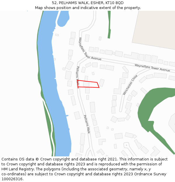 52, PELHAMS WALK, ESHER, KT10 8QD: Location map and indicative extent of plot