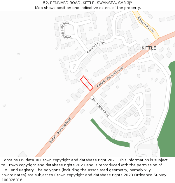 52, PENNARD ROAD, KITTLE, SWANSEA, SA3 3JY: Location map and indicative extent of plot