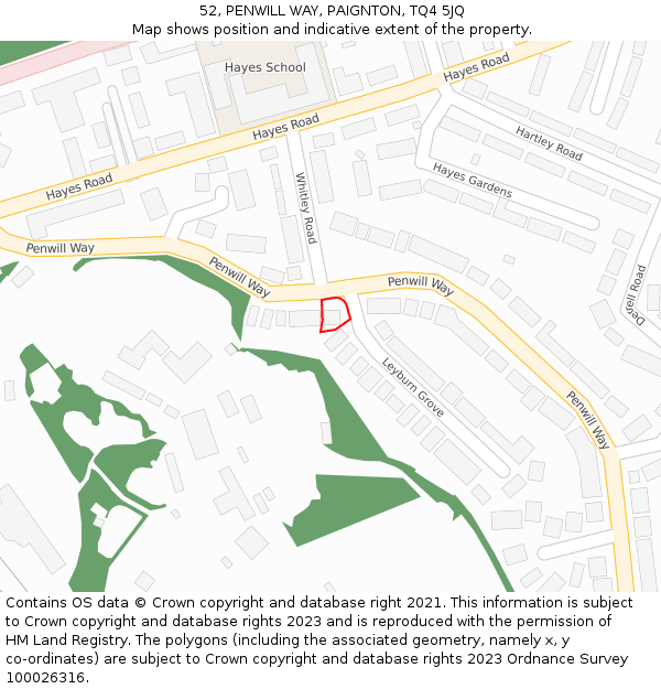 52, PENWILL WAY, PAIGNTON, TQ4 5JQ: Location map and indicative extent of plot