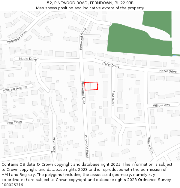 52, PINEWOOD ROAD, FERNDOWN, BH22 9RR: Location map and indicative extent of plot