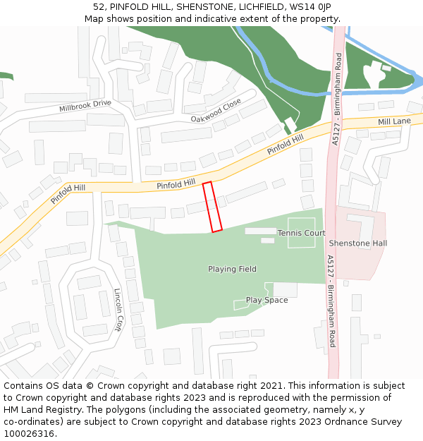 52, PINFOLD HILL, SHENSTONE, LICHFIELD, WS14 0JP: Location map and indicative extent of plot