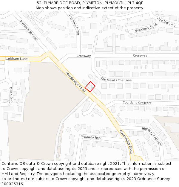 52, PLYMBRIDGE ROAD, PLYMPTON, PLYMOUTH, PL7 4QF: Location map and indicative extent of plot
