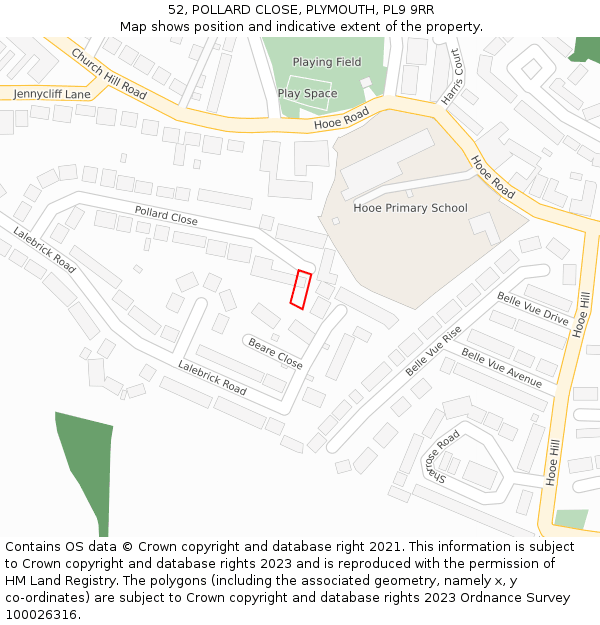 52, POLLARD CLOSE, PLYMOUTH, PL9 9RR: Location map and indicative extent of plot