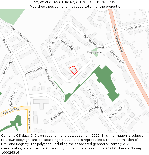 52, POMEGRANATE ROAD, CHESTERFIELD, S41 7BN: Location map and indicative extent of plot