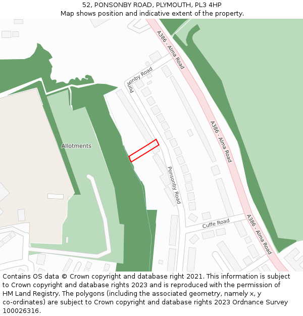 52, PONSONBY ROAD, PLYMOUTH, PL3 4HP: Location map and indicative extent of plot