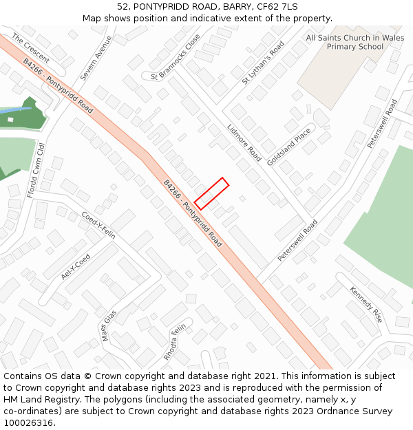 52, PONTYPRIDD ROAD, BARRY, CF62 7LS: Location map and indicative extent of plot