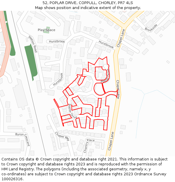 52, POPLAR DRIVE, COPPULL, CHORLEY, PR7 4LS: Location map and indicative extent of plot