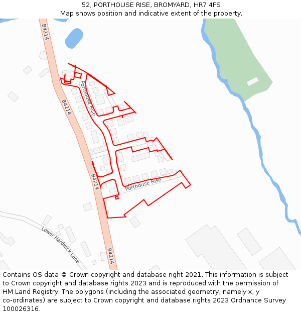 52, PORTHOUSE RISE, BROMYARD, HR7 4FS: Location map and indicative extent of plot