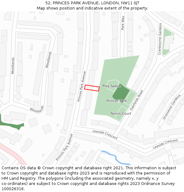 52, PRINCES PARK AVENUE, LONDON, NW11 0JT: Location map and indicative extent of plot