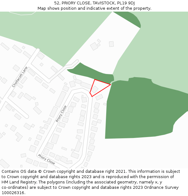 52, PRIORY CLOSE, TAVISTOCK, PL19 9DJ: Location map and indicative extent of plot