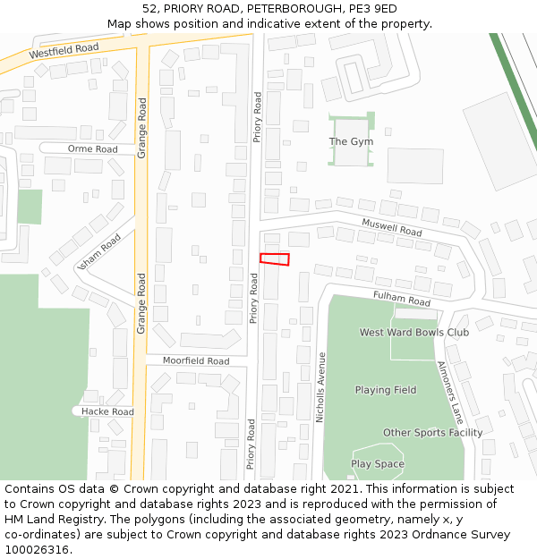 52, PRIORY ROAD, PETERBOROUGH, PE3 9ED: Location map and indicative extent of plot