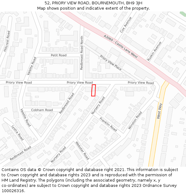 52, PRIORY VIEW ROAD, BOURNEMOUTH, BH9 3JH: Location map and indicative extent of plot