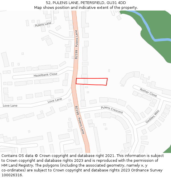 52, PULENS LANE, PETERSFIELD, GU31 4DD: Location map and indicative extent of plot