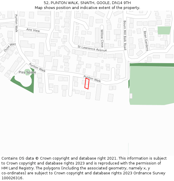 52, PUNTON WALK, SNAITH, GOOLE, DN14 9TH: Location map and indicative extent of plot