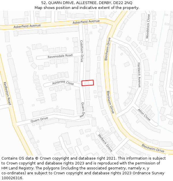 52, QUARN DRIVE, ALLESTREE, DERBY, DE22 2NQ: Location map and indicative extent of plot