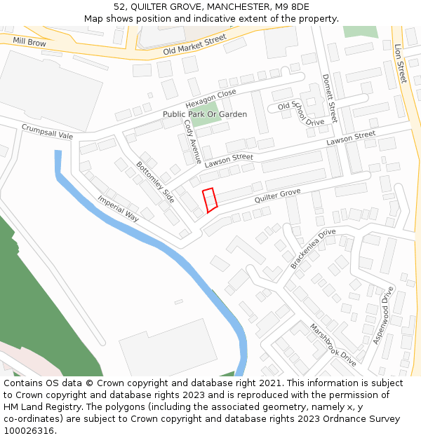 52, QUILTER GROVE, MANCHESTER, M9 8DE: Location map and indicative extent of plot