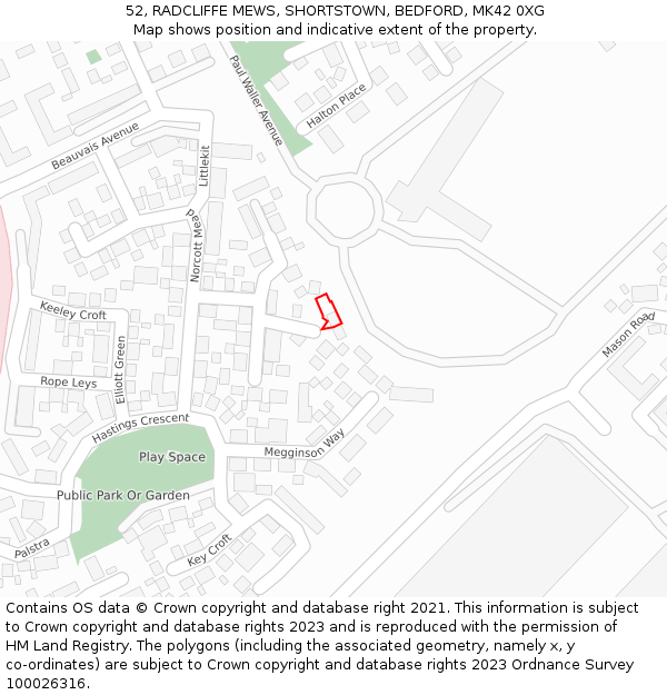 52, RADCLIFFE MEWS, SHORTSTOWN, BEDFORD, MK42 0XG: Location map and indicative extent of plot