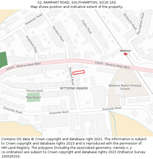 52, RAMPART ROAD, SOUTHAMPTON, SO18 1AG: Location map and indicative extent of plot