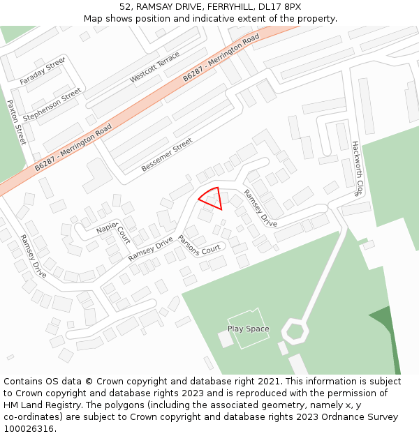 52, RAMSAY DRIVE, FERRYHILL, DL17 8PX: Location map and indicative extent of plot