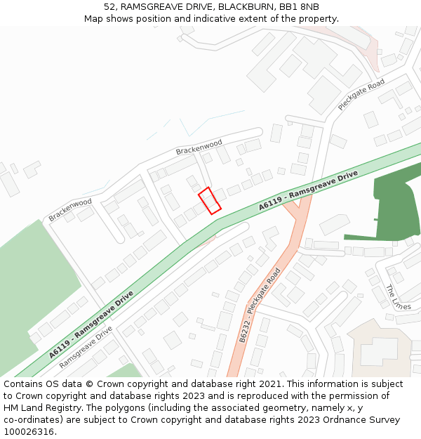 52, RAMSGREAVE DRIVE, BLACKBURN, BB1 8NB: Location map and indicative extent of plot