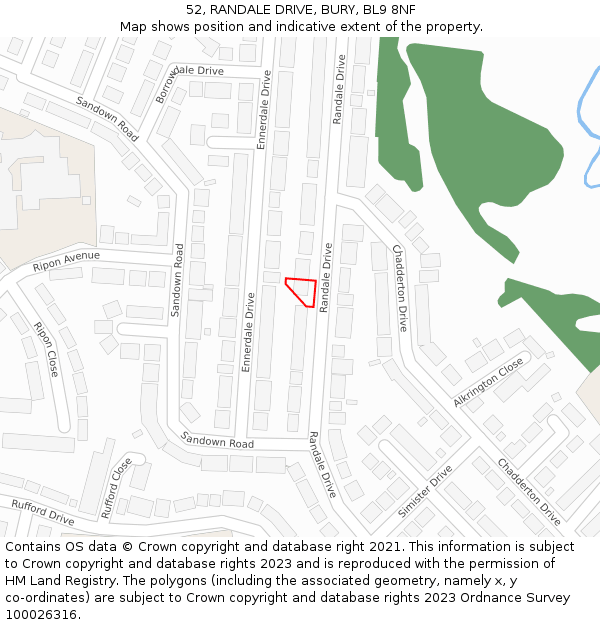 52, RANDALE DRIVE, BURY, BL9 8NF: Location map and indicative extent of plot