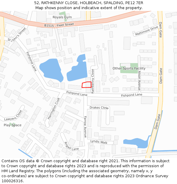 52, RATHKENNY CLOSE, HOLBEACH, SPALDING, PE12 7ER: Location map and indicative extent of plot