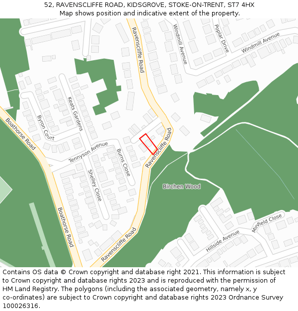 52, RAVENSCLIFFE ROAD, KIDSGROVE, STOKE-ON-TRENT, ST7 4HX: Location map and indicative extent of plot