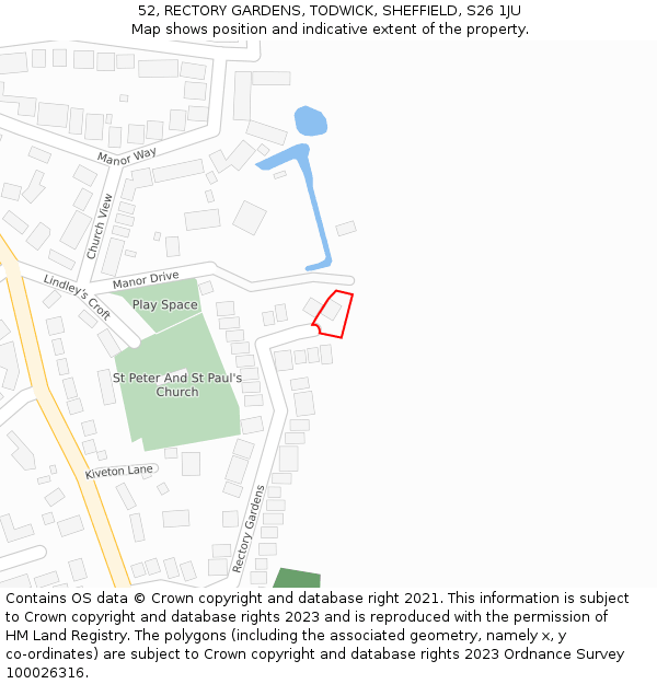 52, RECTORY GARDENS, TODWICK, SHEFFIELD, S26 1JU: Location map and indicative extent of plot