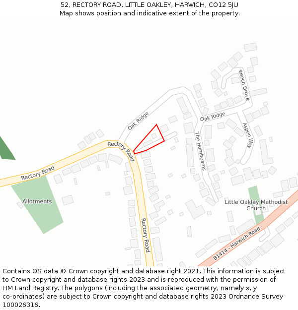 52, RECTORY ROAD, LITTLE OAKLEY, HARWICH, CO12 5JU: Location map and indicative extent of plot