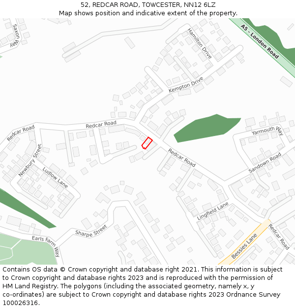 52, REDCAR ROAD, TOWCESTER, NN12 6LZ: Location map and indicative extent of plot