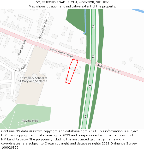 52, RETFORD ROAD, BLYTH, WORKSOP, S81 8EY: Location map and indicative extent of plot