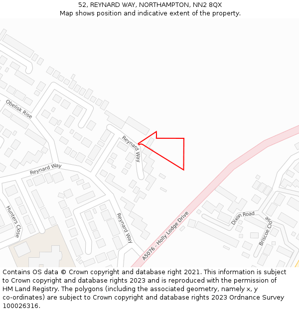 52, REYNARD WAY, NORTHAMPTON, NN2 8QX: Location map and indicative extent of plot