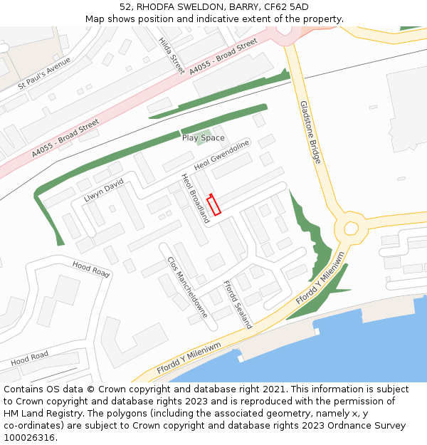 52, RHODFA SWELDON, BARRY, CF62 5AD: Location map and indicative extent of plot