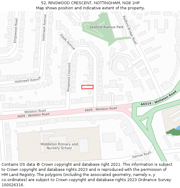 52, RINGWOOD CRESCENT, NOTTINGHAM, NG8 1HP: Location map and indicative extent of plot