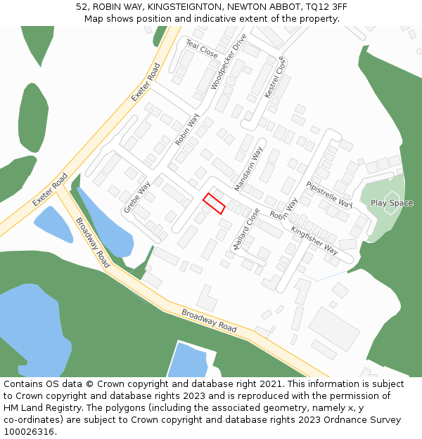 52, ROBIN WAY, KINGSTEIGNTON, NEWTON ABBOT, TQ12 3FF: Location map and indicative extent of plot