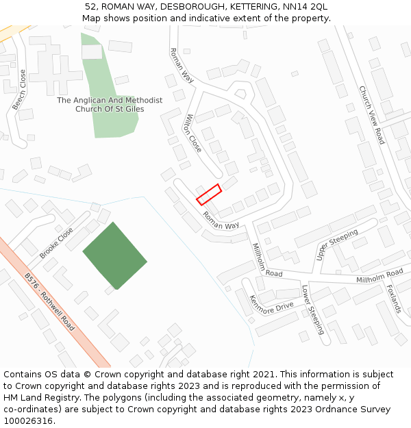 52, ROMAN WAY, DESBOROUGH, KETTERING, NN14 2QL: Location map and indicative extent of plot