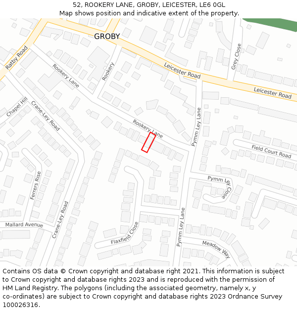 52, ROOKERY LANE, GROBY, LEICESTER, LE6 0GL: Location map and indicative extent of plot