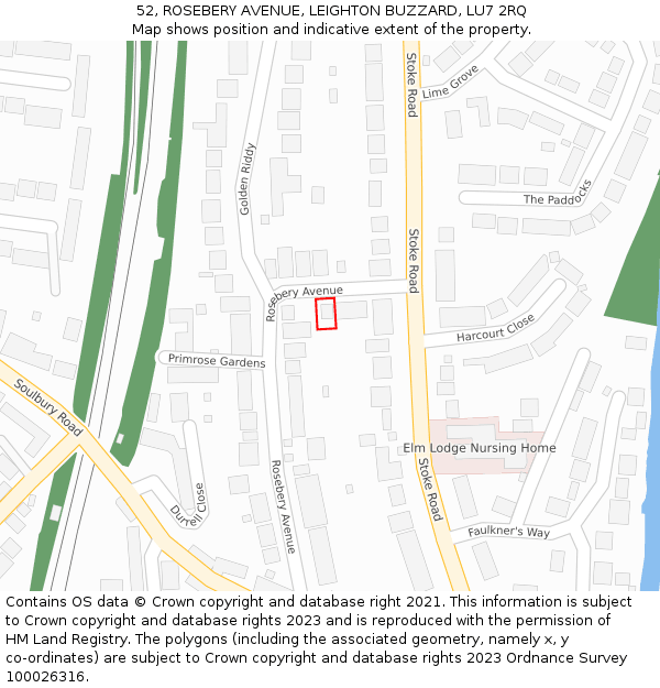 52, ROSEBERY AVENUE, LEIGHTON BUZZARD, LU7 2RQ: Location map and indicative extent of plot