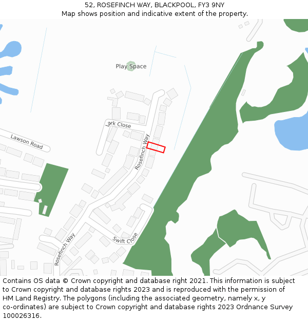 52, ROSEFINCH WAY, BLACKPOOL, FY3 9NY: Location map and indicative extent of plot