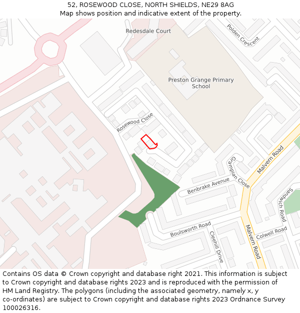 52, ROSEWOOD CLOSE, NORTH SHIELDS, NE29 8AG: Location map and indicative extent of plot