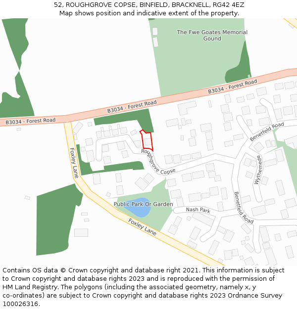 52, ROUGHGROVE COPSE, BINFIELD, BRACKNELL, RG42 4EZ: Location map and indicative extent of plot